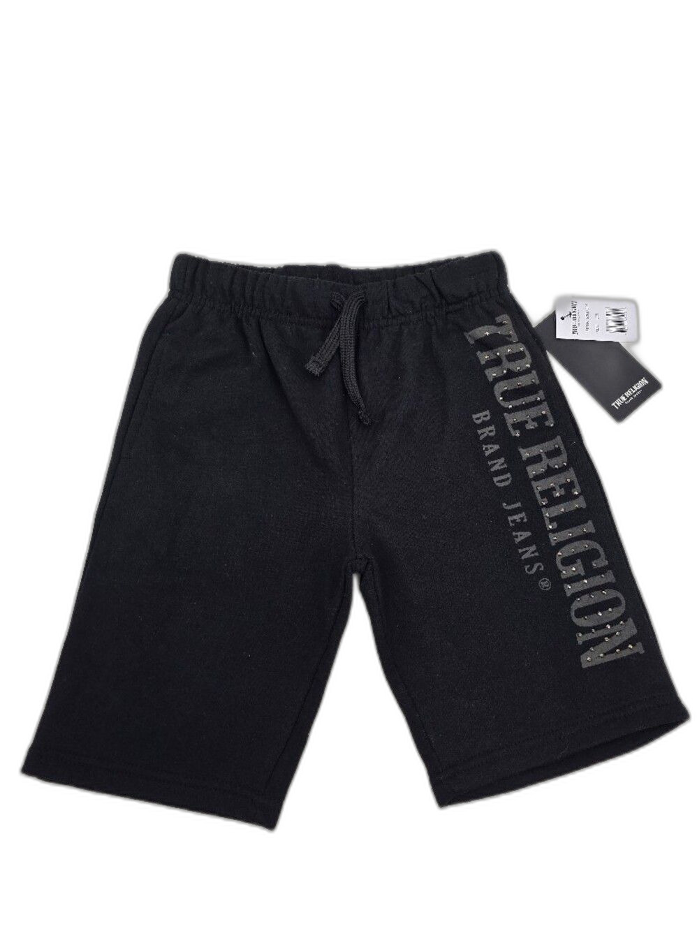 True Religion Black Boys' Rhinestones Logo Drawstring Shorts Size 7 NWT